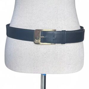 Vintage Celine black leather belt with gold buckle